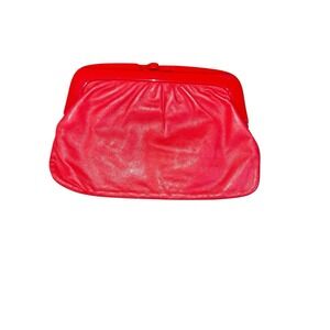 Vintage Italian Leather Clutch Handbag‎ Red Purse Pouch Lined Bag